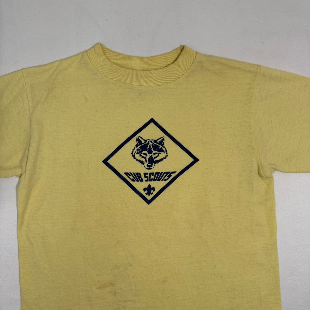 Vintage Cub Scouts Yellow Graphic T-Shirt Kids Medium 10-12 Wolf Logo 50/50 Tee - Picture 3 of 9